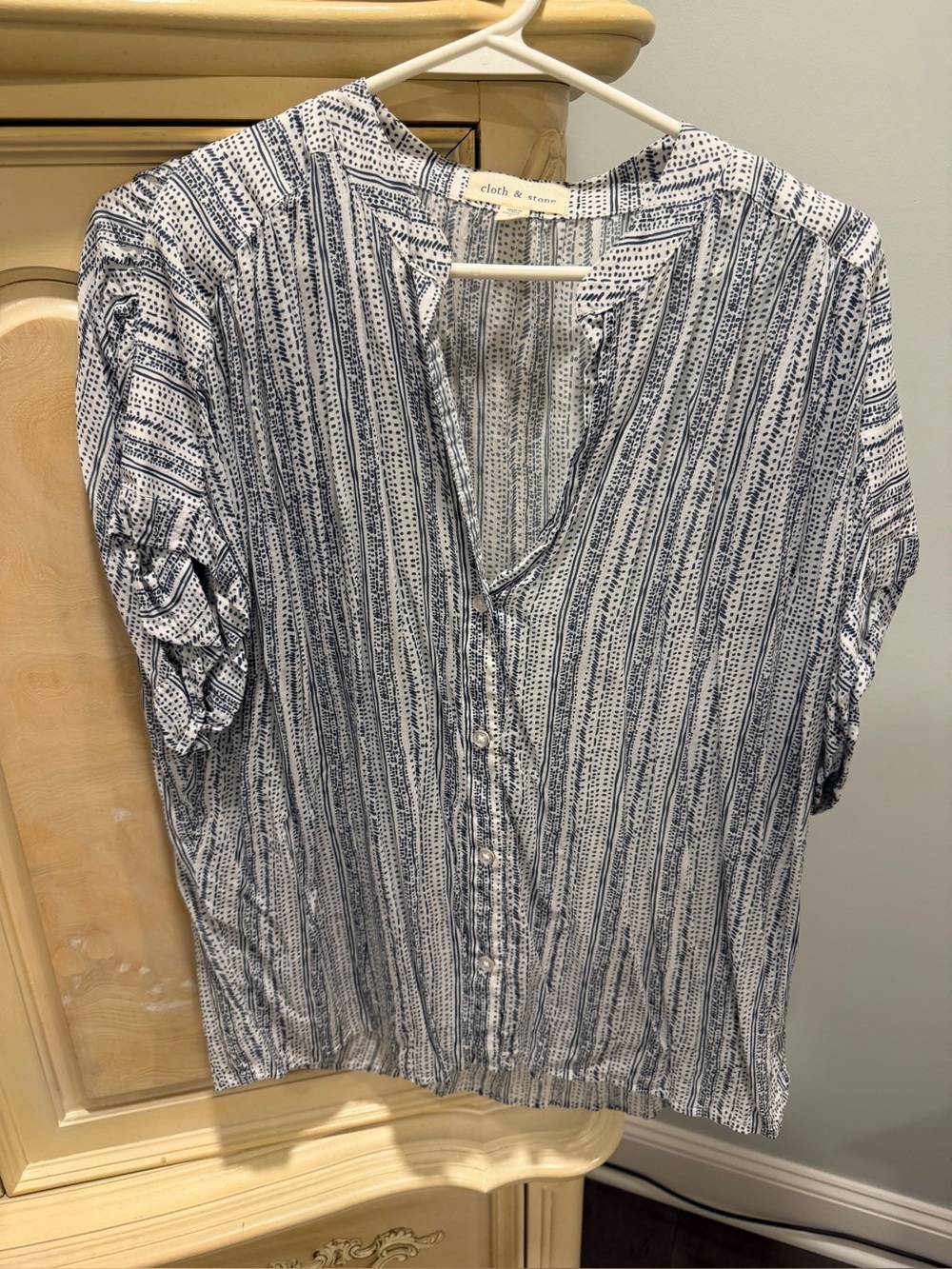 cloth & stone Blue and White Striped Women's Button Front Blouse